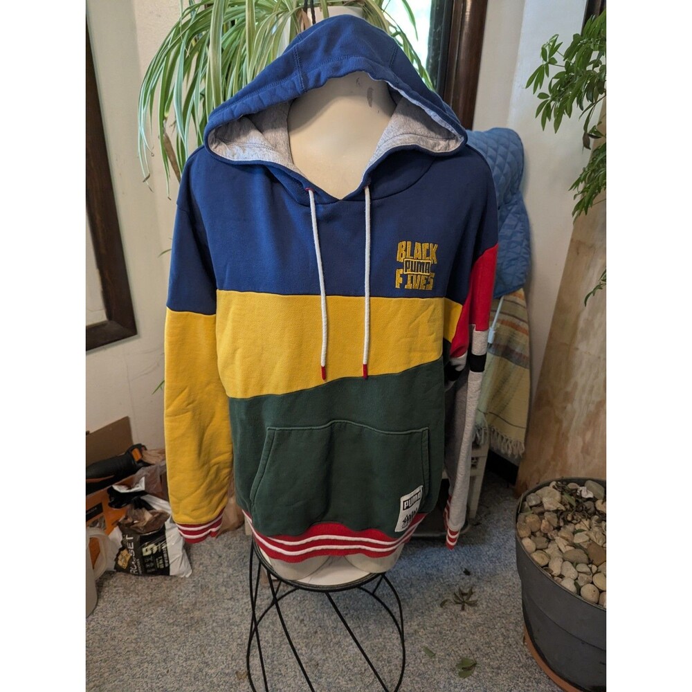 PUMA Black Fives Colorblock Fleece Hoodie Pullover Men’s Multicolor Lg
